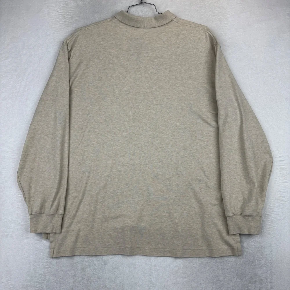 Polo Ralph Lauren Mens XL Tan Vintage  Long Sleeve Polo Shirt Embroidered Pony